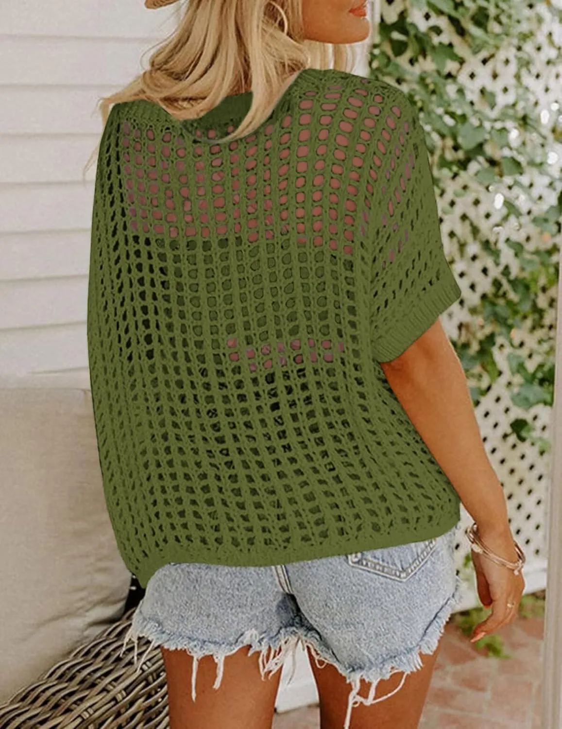 Zeagoo Short Sleeve Crochet Sweater Tops