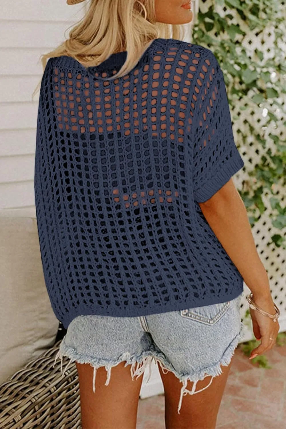 Zeagoo Short Sleeve Crochet Sweater Tops