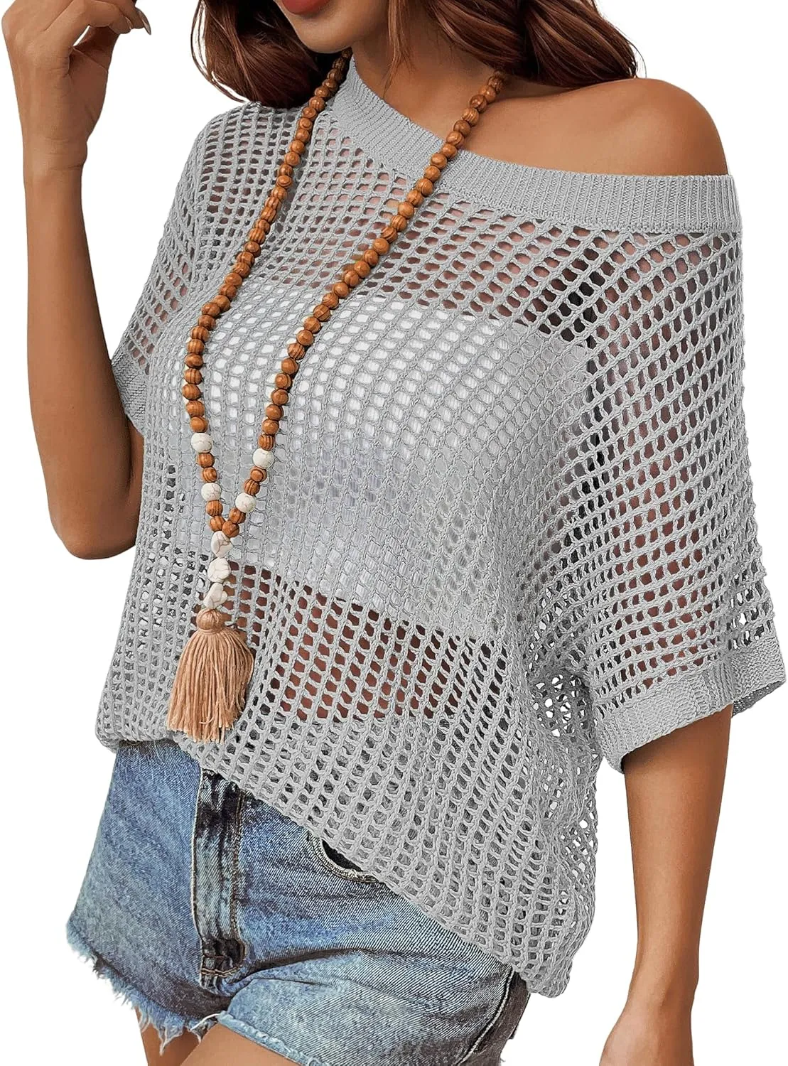 Zeagoo Short Sleeve Crochet Sweater Tops